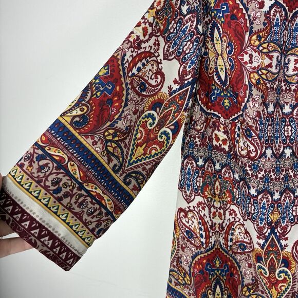 Womens Boho Peasant Blouse Popover 3/4 Sleeve Red Sz Small Colorful Hippie - Picture 3 of 6